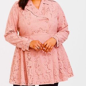 Torrid pink lace trench coat